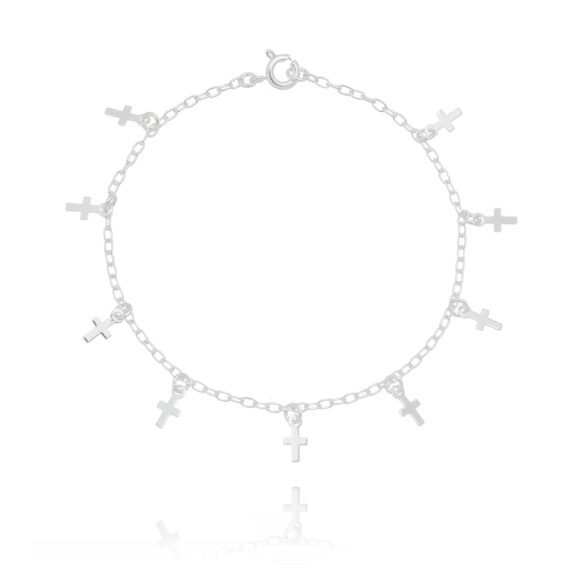 Pulseira Feminina Crucifixos Pequenos em Prata de Lei 925