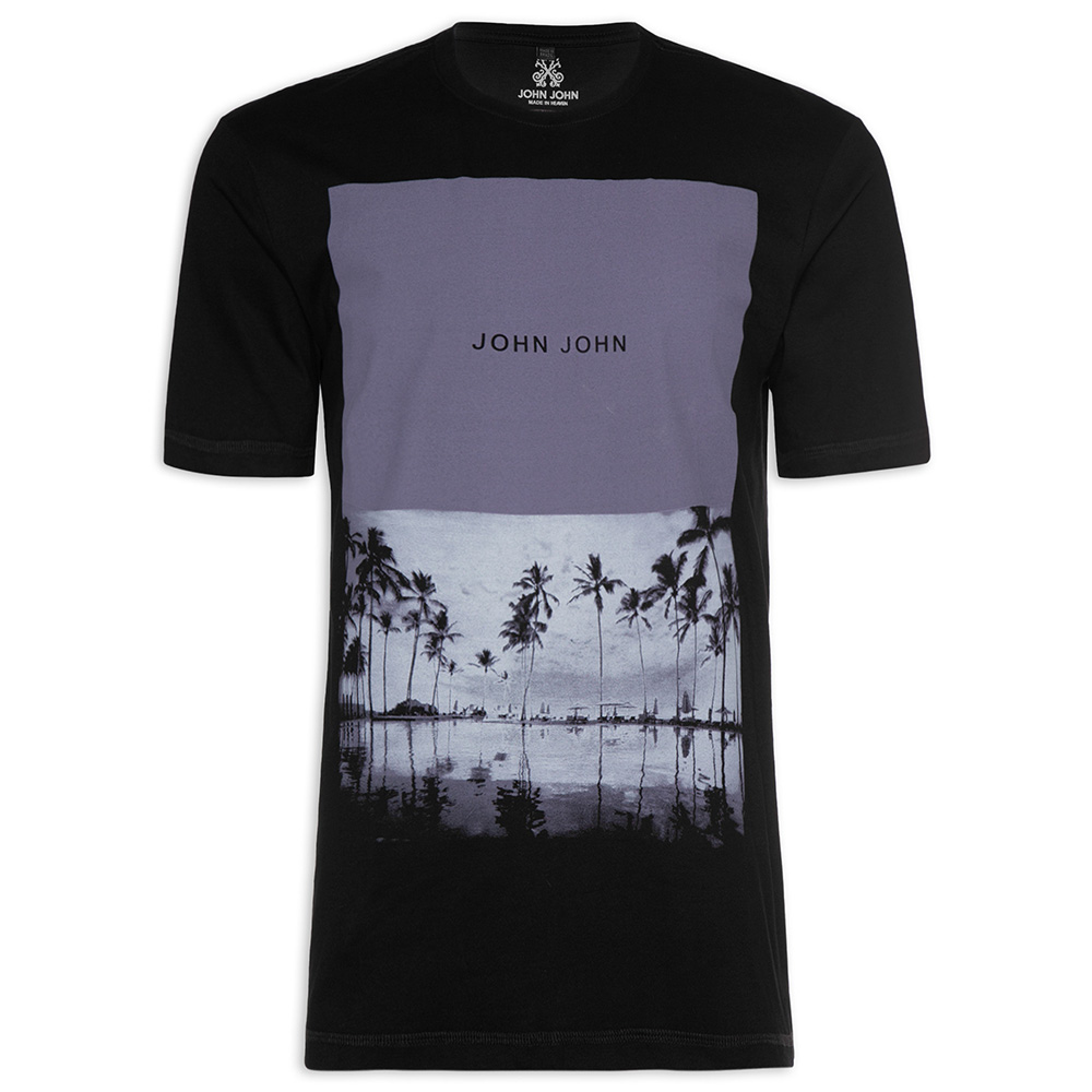 Camiseta John John Estampada Faixa Logo Feminina - Preto