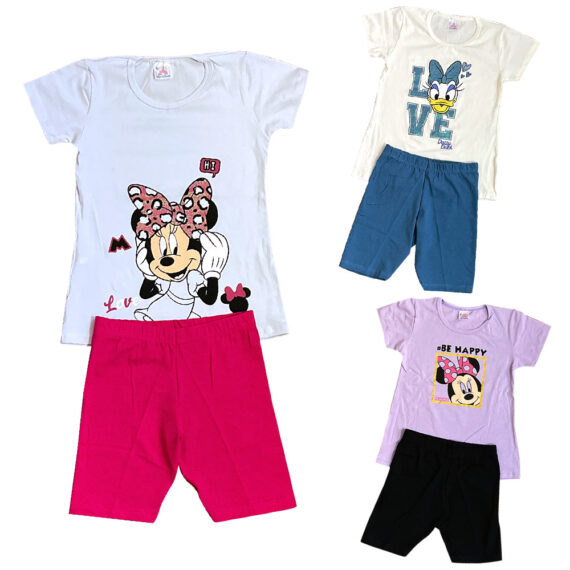 Kit 3 Conjuntos Infantil Menina 6 Peças Camisetas e Shorts