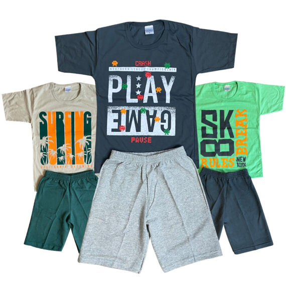 Kit 6 Conjuntos Juvenil Menino 12 Peças Camisetas e Shorts