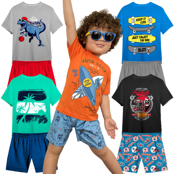 Kit 4 Conjuntos Infantil Menino 8 Peças Camisetas e Shorts